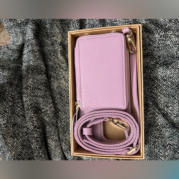 ZVE IPHONE 13pro max cross body wallet case. LILAC/ Light Purple. Like new - Picture 2 of 8